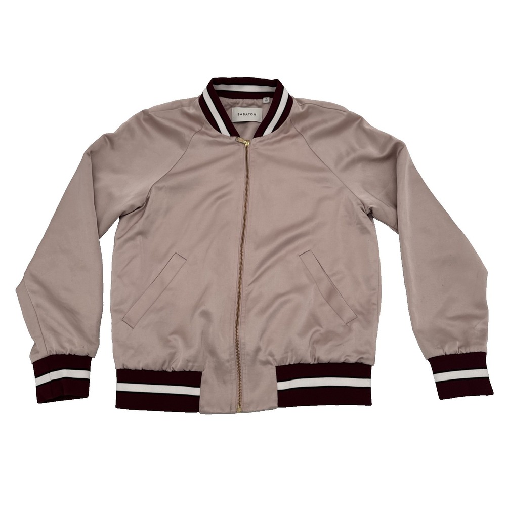 Aritzia Babaton‎ Chelsea Satin Bomber Jacket Sz M Dusty Rose Varsity Preppy